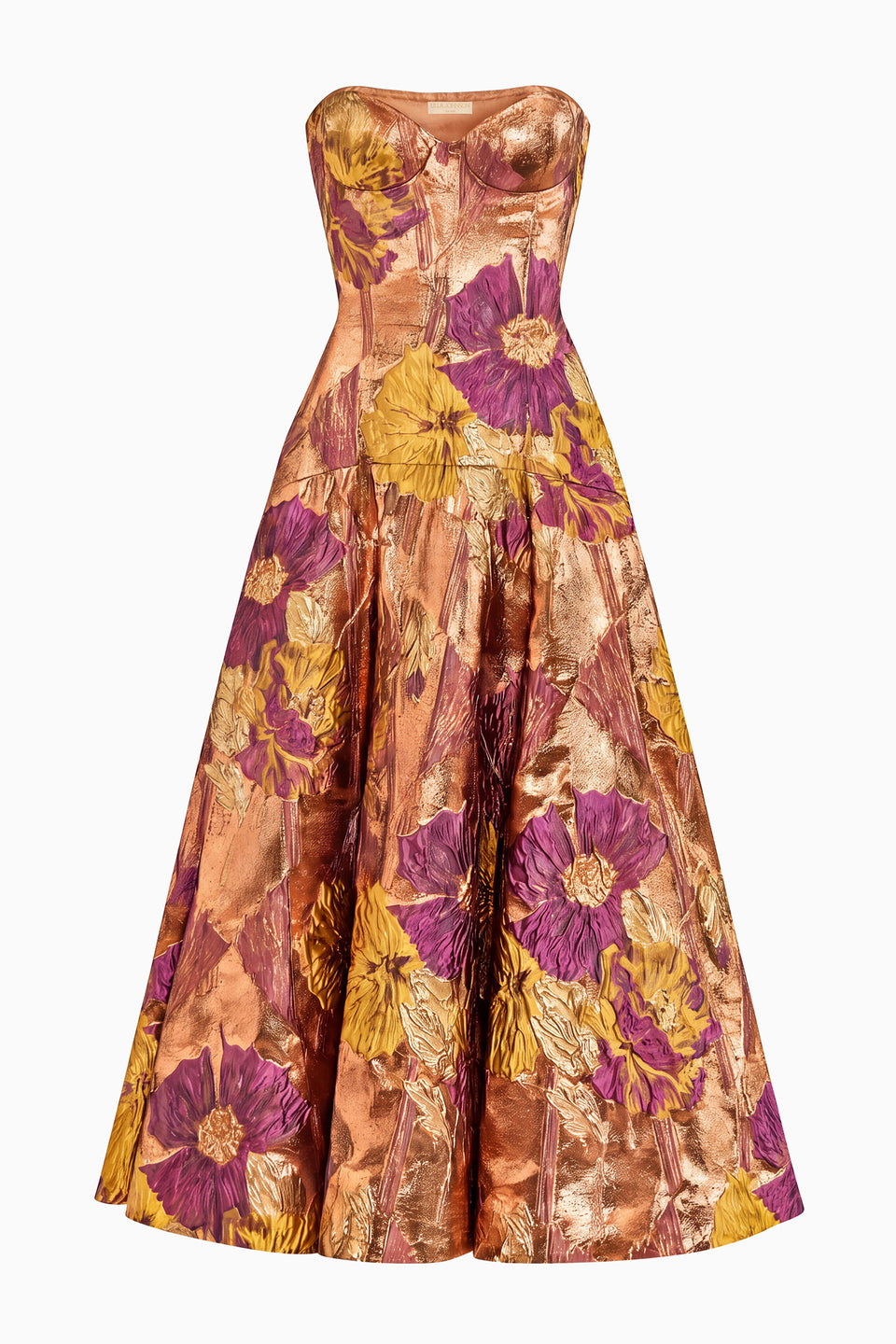 Ember Metallic Floral Jacquard Strapless Dress - Flat View, Luxury Gown | Ulla Johnson