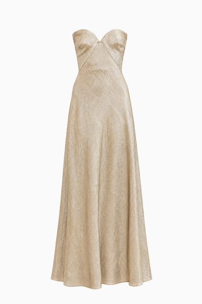 Argent Metallic Lurex Strapless Maxi Dress - Flat Lay, Premium Italian Lamé | Ulla Johnson