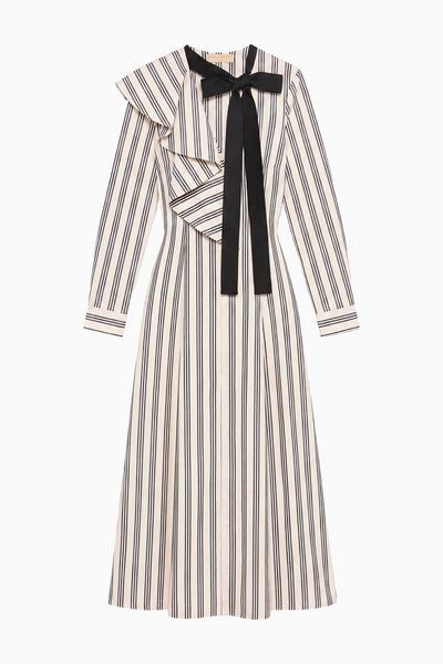 Ecru Stripe Premium Cotton Poplin Dress - Flat Lay with Removable Black Tie | Ulla Johnson