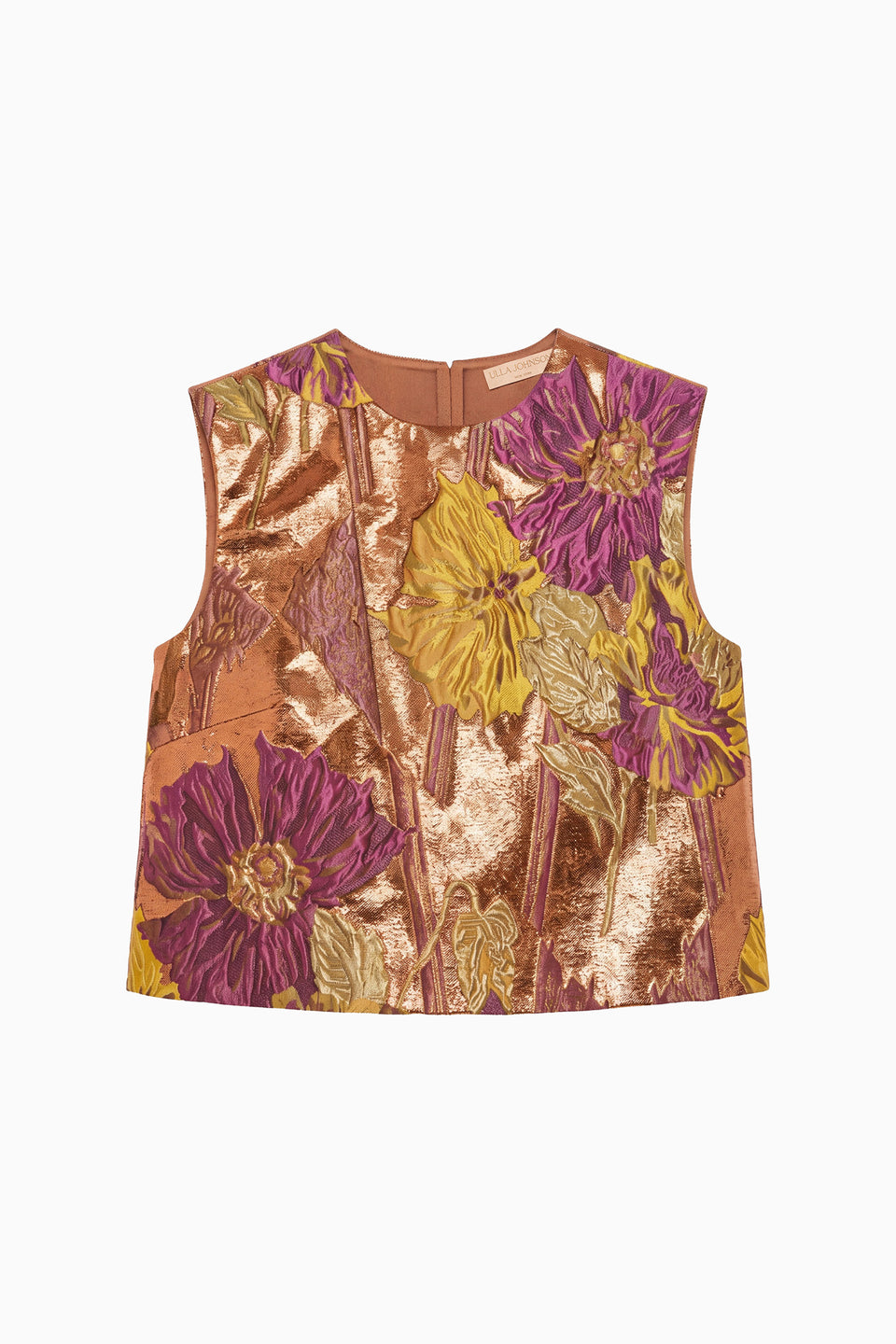 Ember Metallic Floral Jacquard Top - Flat Lay, Luxury Designer Sleeveless Blouse | Ulla Johnson