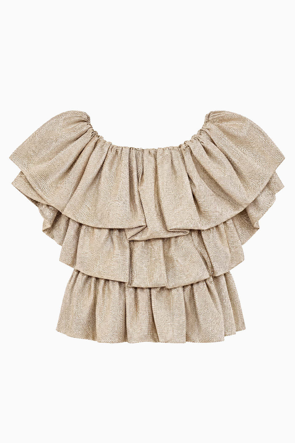Argent Metallic Lamé Tiered Ruffle Blouse - Flat Lay, Luxury Designer Top | Ulla Johnson