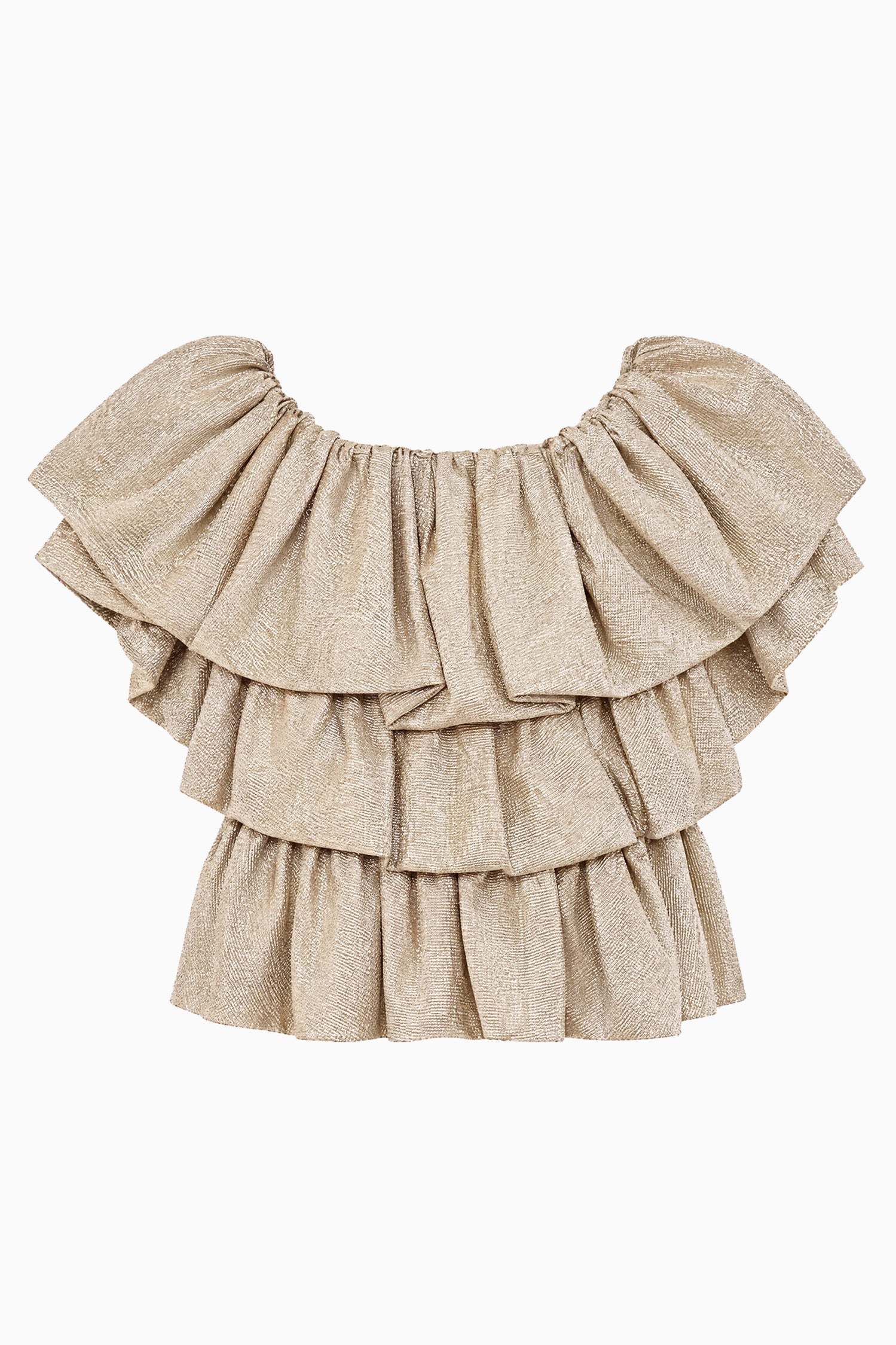 Ulla Johnson Argent Metallic Lamé Tiered Ruffle Blouse - Flat Lay, Luxury Designer Top | Ulla Johnson