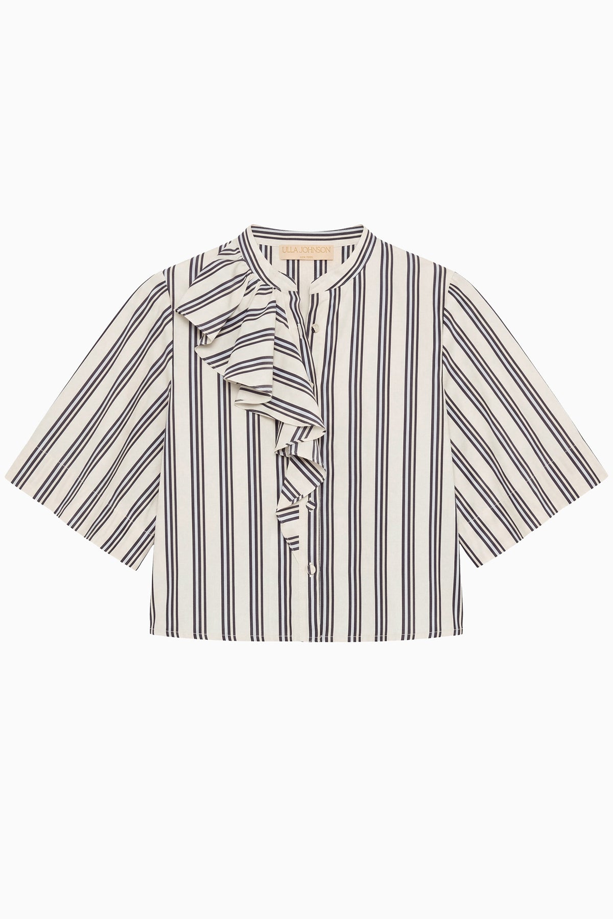 Ecru Stripe Premium Cotton Ruffle Blouse - Flat Lay Front View | Ulla Johnson