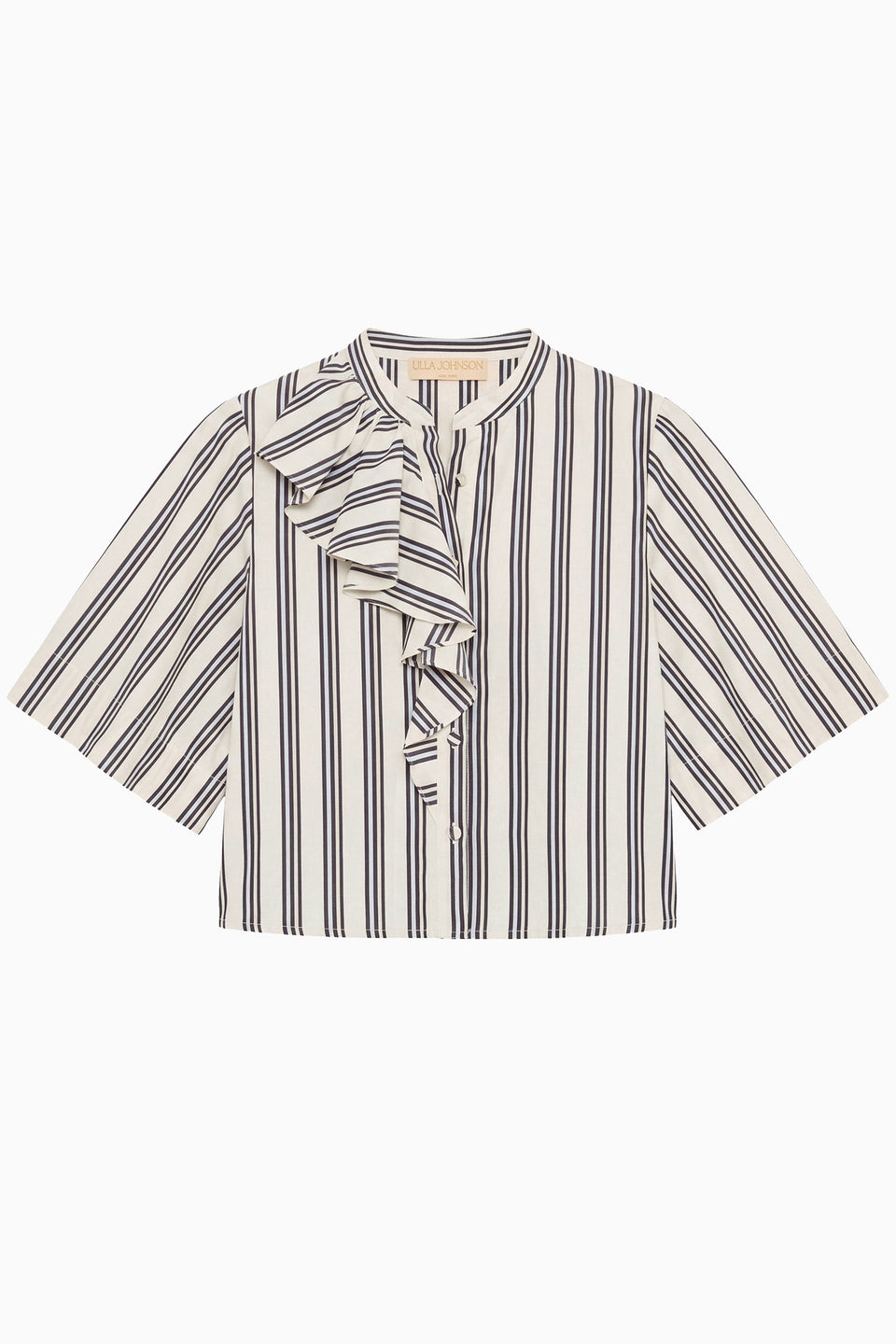 Ecru Stripe Premium Cotton Ruffle Blouse - Flat Lay Front View | Ulla Johnson