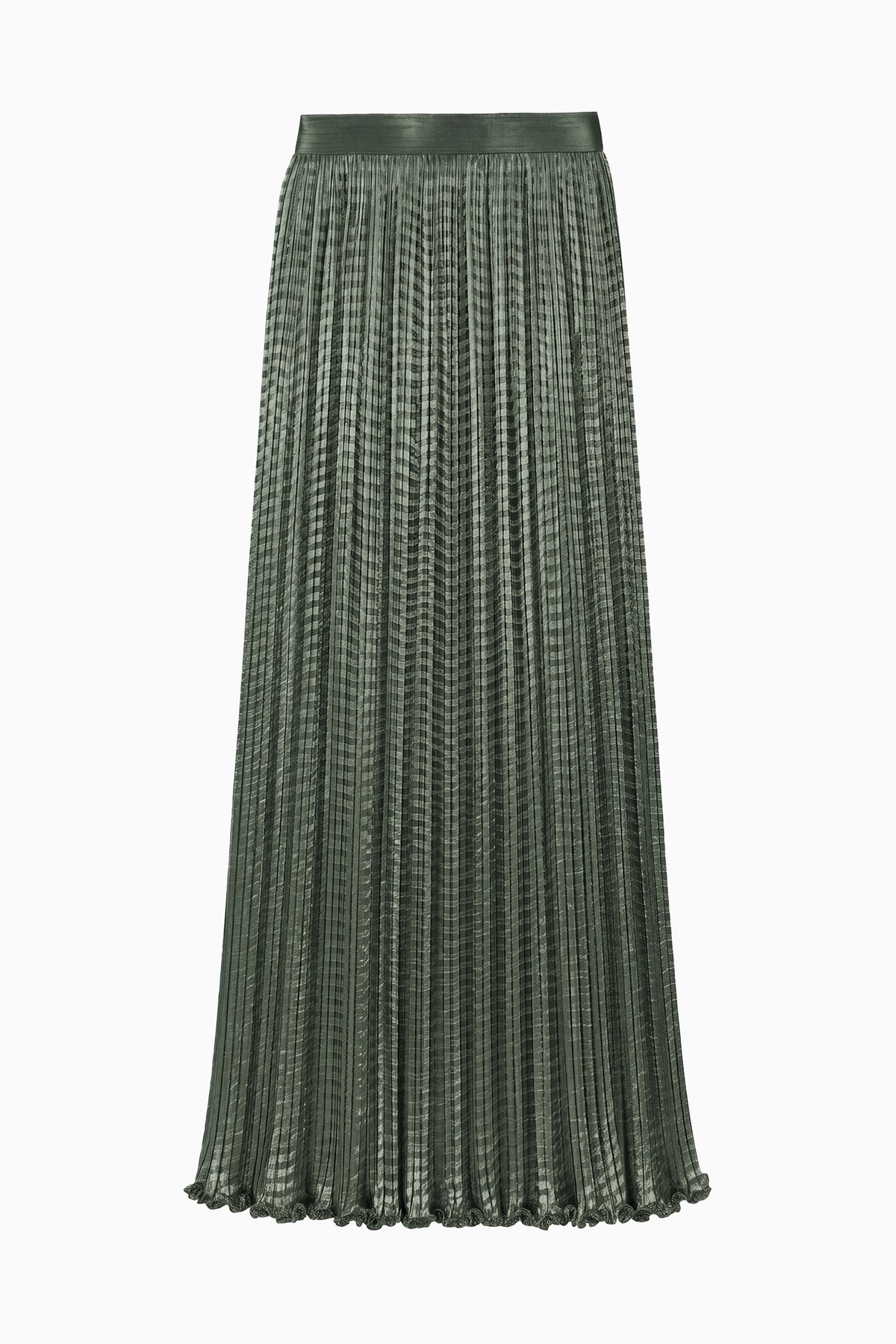 Serpentine Satin Ripple-Pleat Midi Skirt - Flat Lay, Designer High-Waist | Ulla Johnson