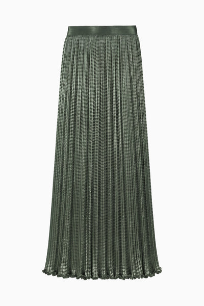 Serpentine Satin Ripple-Pleat Midi Skirt - Flat Lay, Designer High-Waist | Ulla Johnson