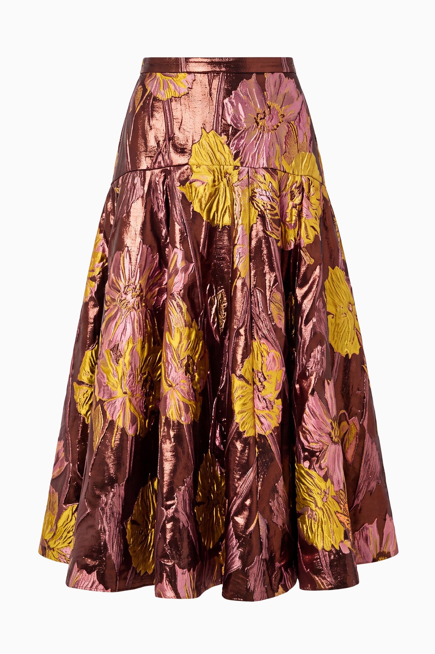 Ulla Johnson Metalrose Floral Lurex Jacquard Midi Skirt - Flat Lay, Luxury Designer Pleated Skirt | Ulla Johnson