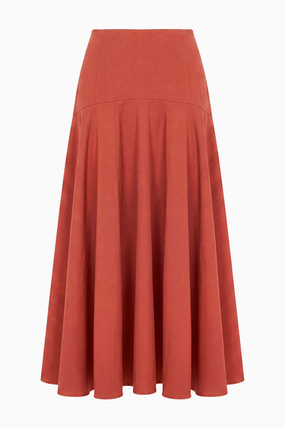 Bronze Cotton Twill Pleated Midi Skirt - Flat Lay, Luxury Designer | Ulla Johnson