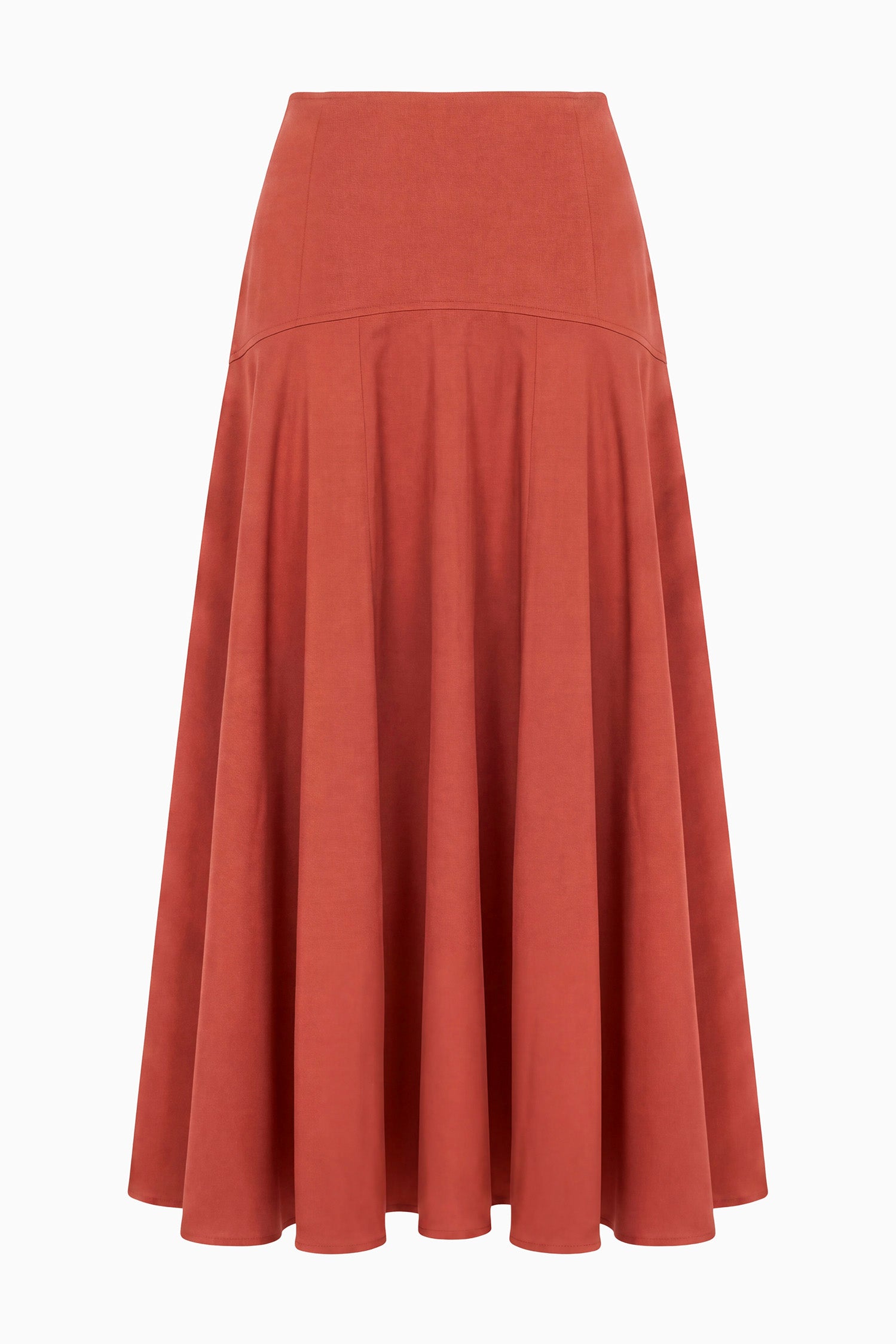 Ulla Johnson Bronze Cotton Twill Pleated Midi Skirt - Flat Lay, Luxury Designer | Ulla Johnson