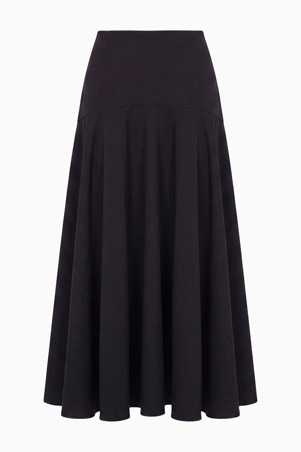 Noir Cotton Twill Flared Midi Skirt - Flat Lay, Luxury Designer | Ulla Johnson