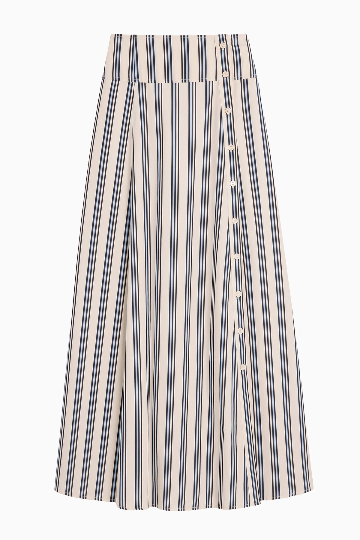 Ecru Stripe Designer Cotton Poplin Midi Skirt - Flat Lay | Ulla Johnson