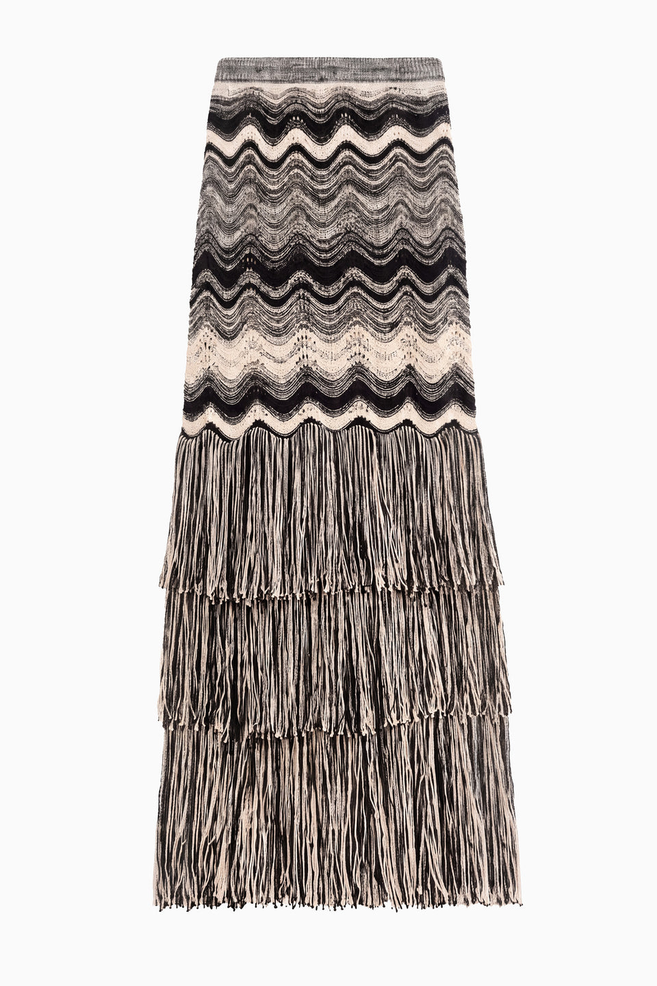 Noir/Gardenia Premium Jacquard Fringe Knit Skirt - Flat Lay | Ulla Johnson