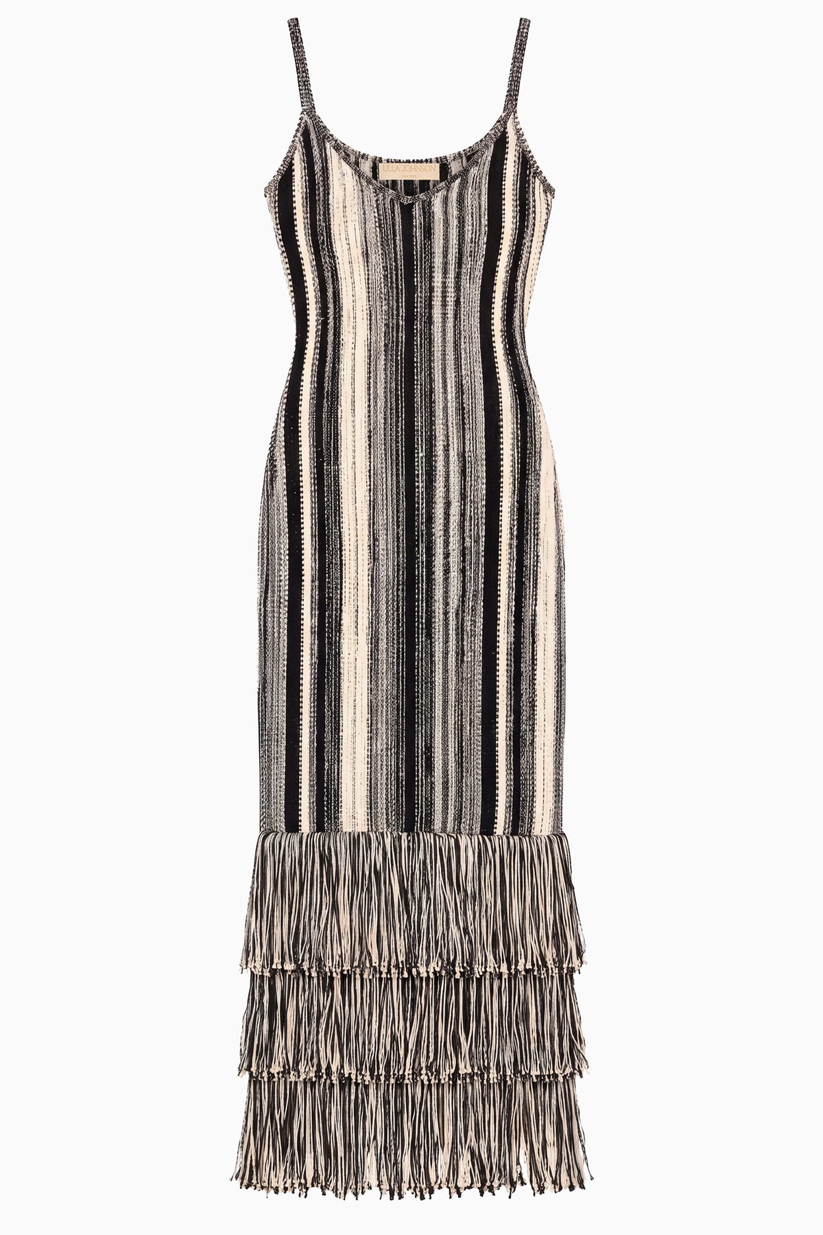 Noir/Gardenia Striped Jacquard Knit Dress - Flat Lay, Luxury Designer Knit Dress | Ulla Johnson