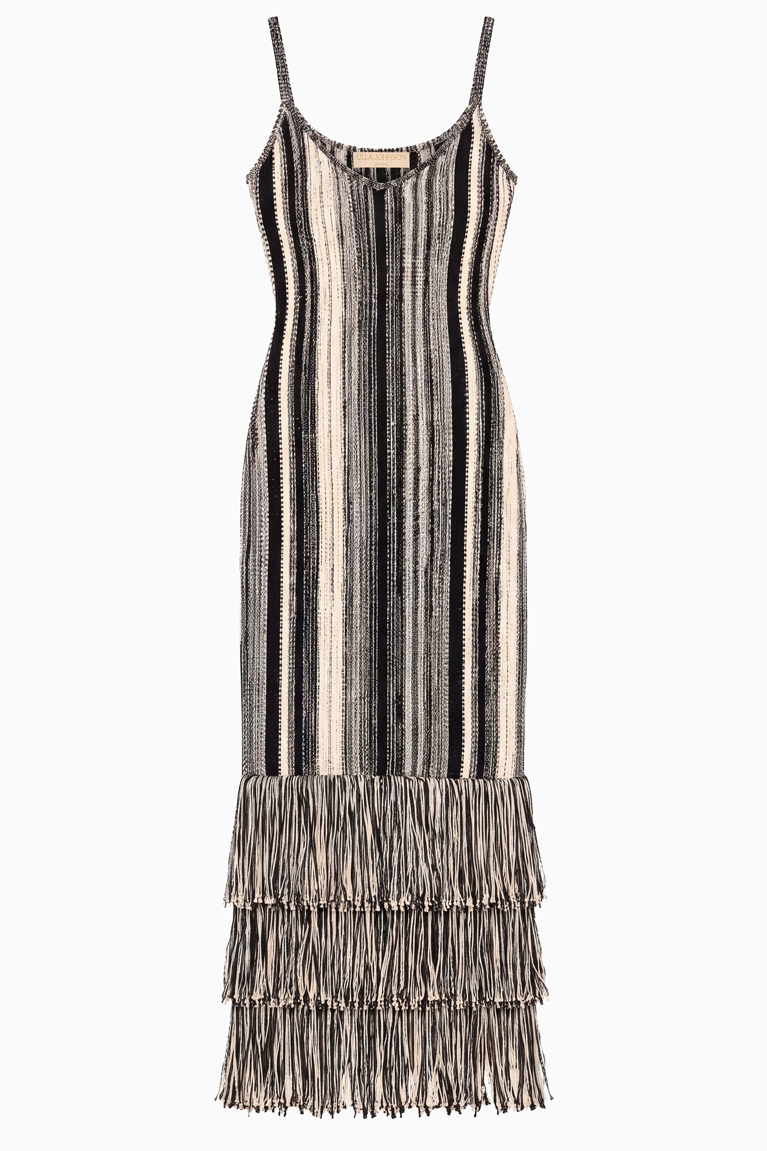 Ulla Johnson Noir/Gardenia Striped Jacquard Knit Dress - Flat Lay, Luxury Designer Knit Dress | Ulla Johnson