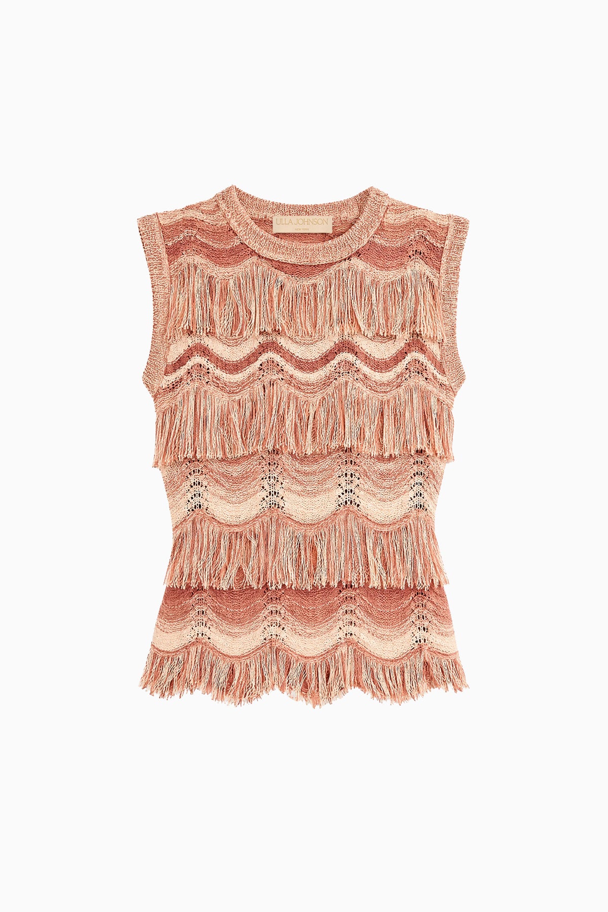 Terracotta Rose Designer Fringe Jacquard Knit Top - Flat Lay | Ulla Johnson