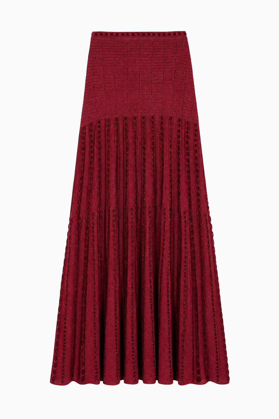 Garnet Rayon Knit Midi Skirt - Flat Lay, Designer Eyelet Detail | Ulla Johnson
