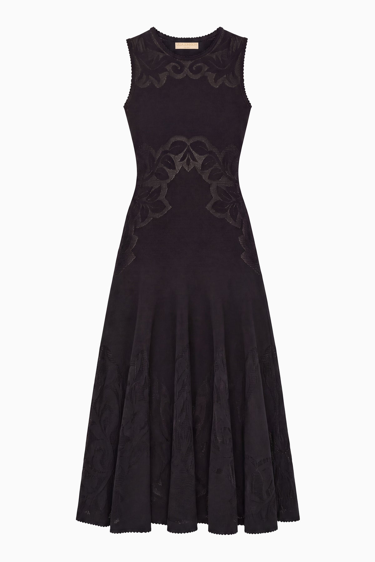 Noir Premium Floral Jacquard Knit Dress - Flat Lay, Full Length | Ulla Johnson