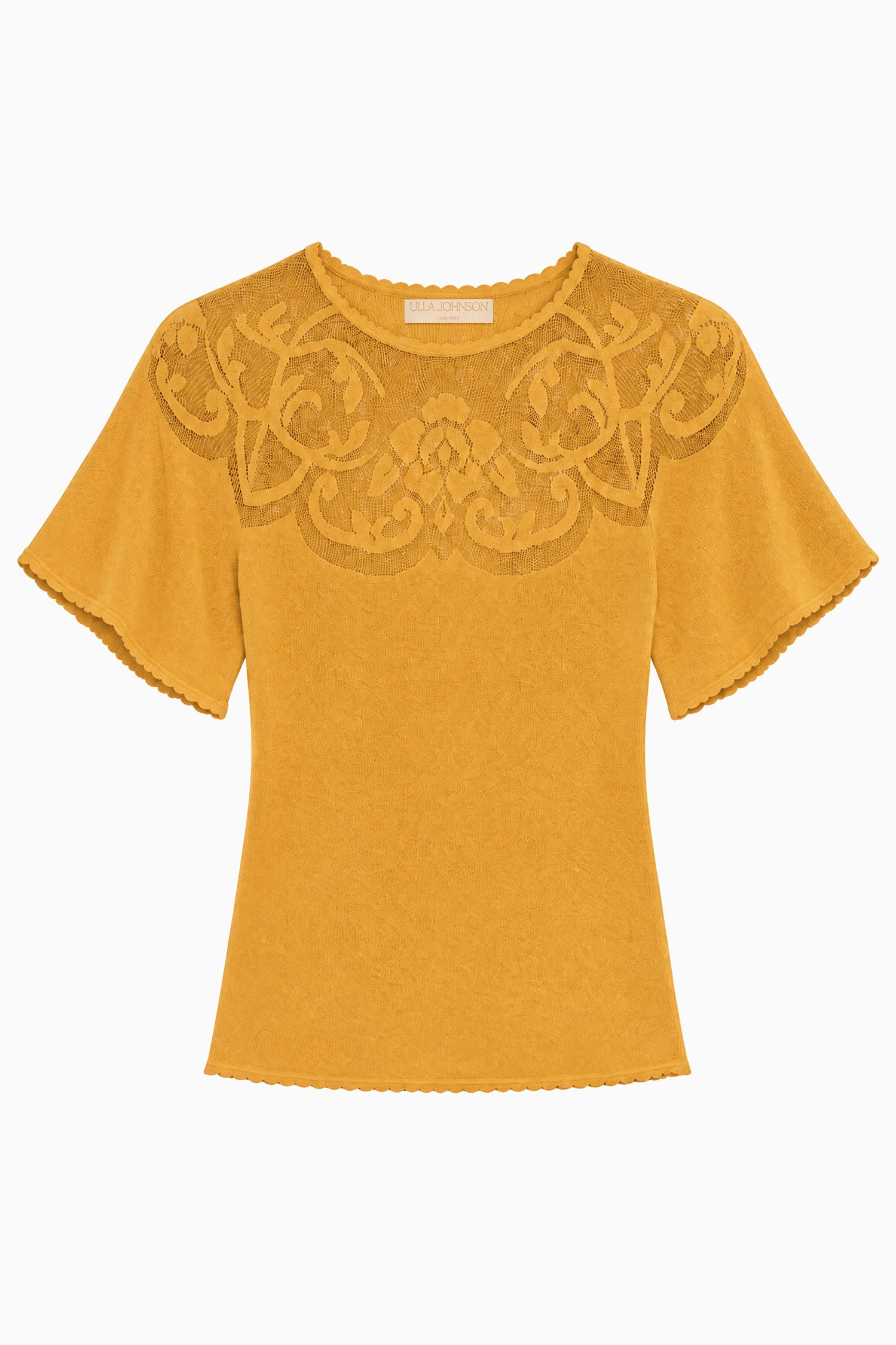Ulla Johnson Topaz Knit Flutter Sleeve Top with Scalloped Edges - Flat Lay | Ulla Johnson