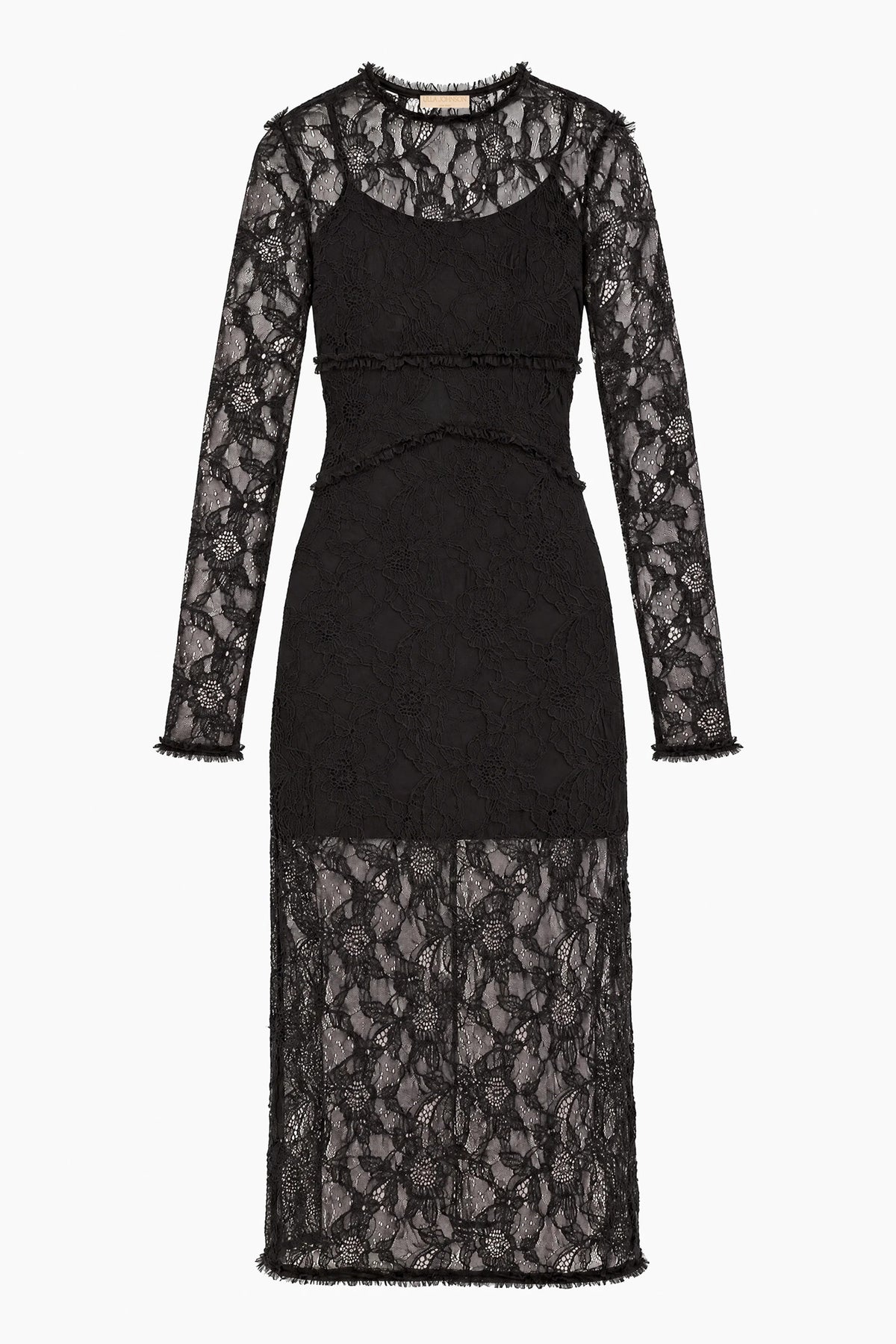 Noir Chantilly Lace Long Sleeve Midi Dress - Flat Lay, Full Length | Ulla Johnson