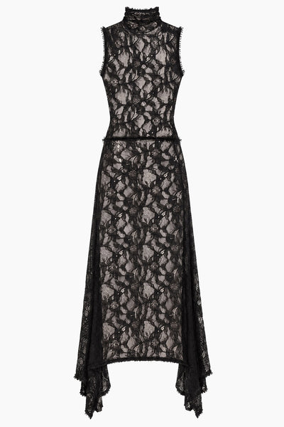 Noir Designer Chantilly Lace Mock Neck Dress - Flat Lay Front View | Ulla Johnson