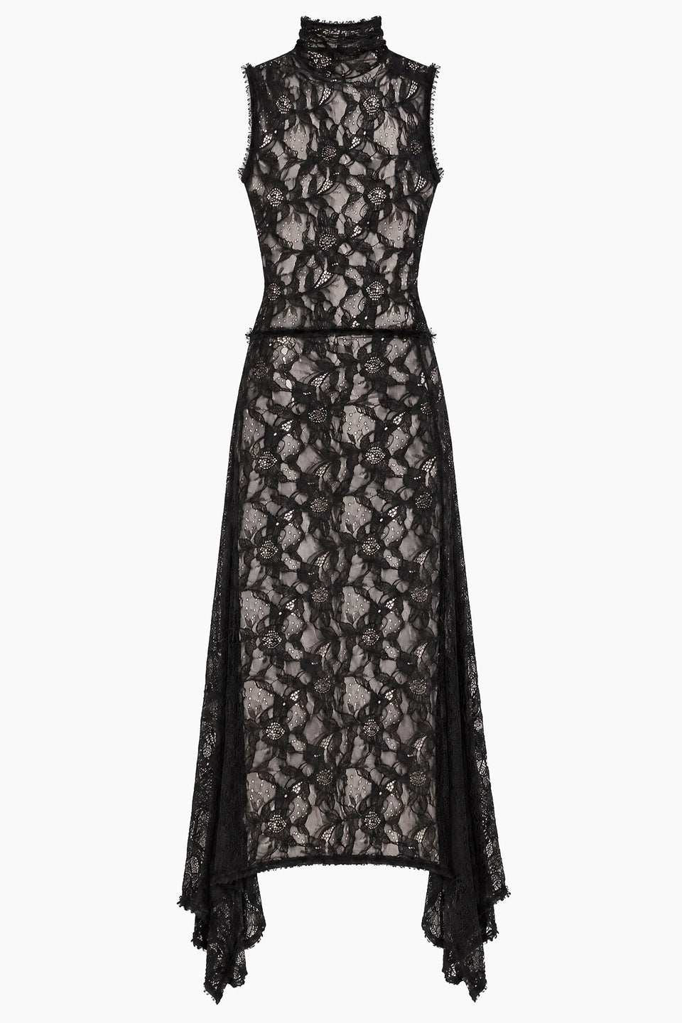 Noir Designer Chantilly Lace Mock Neck Dress - Flat Lay Front View | Ulla Johnson