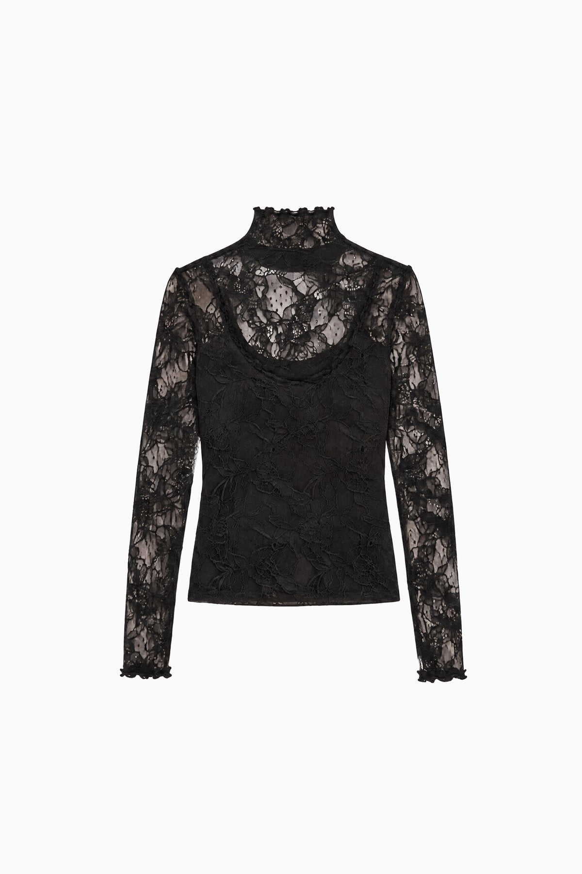 Noir Chantilly Lace Turtleneck Top - Flat Lay Product View | Ulla Johnson