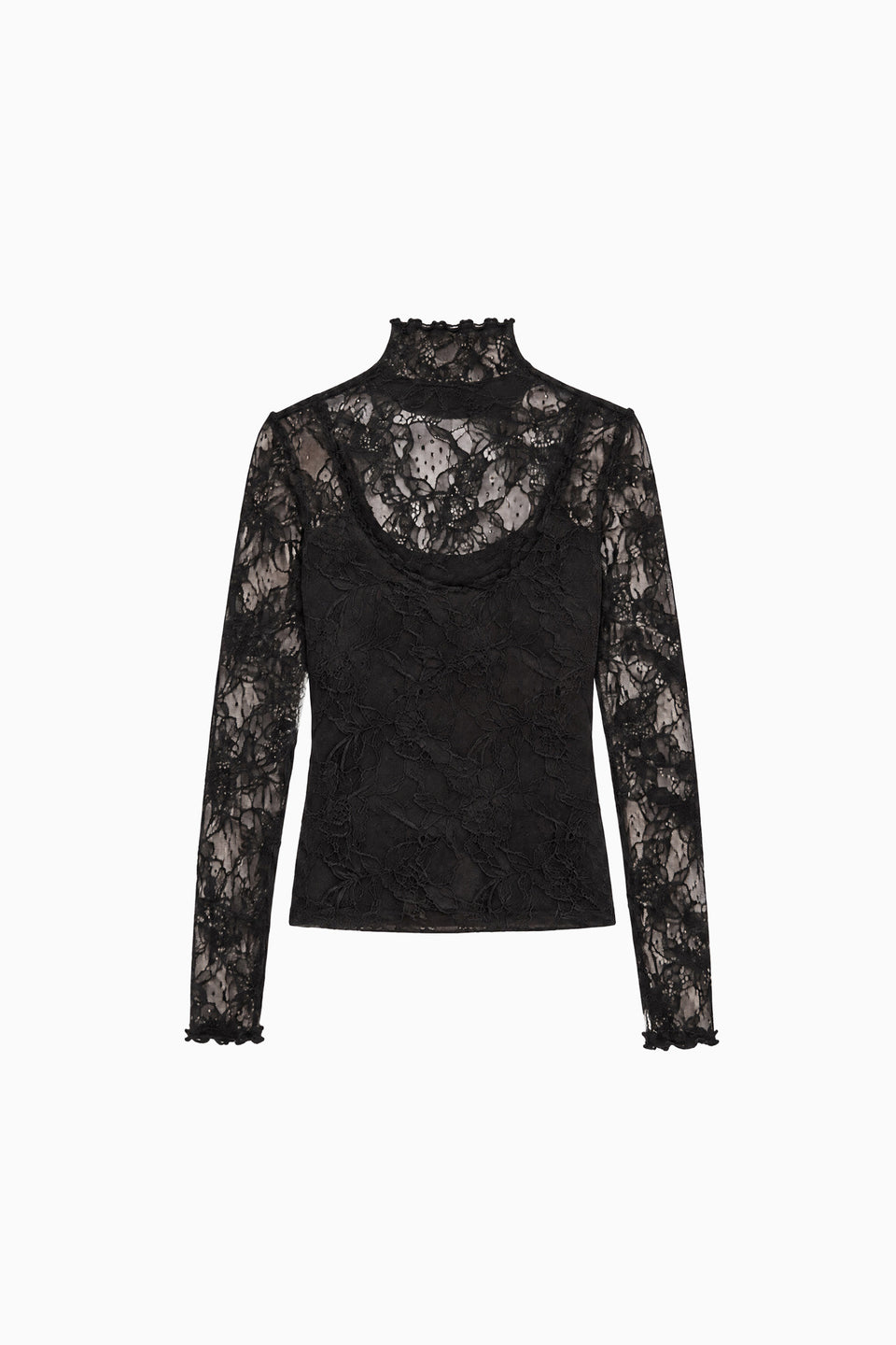 Noir Chantilly Lace Turtleneck Top - Flat Lay Product View | Ulla Johnson