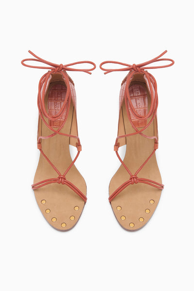 Redwood Croc-Effect Leather Aves Bare Sandal - Top View with Gold Studded Insole | Ulla Johnson