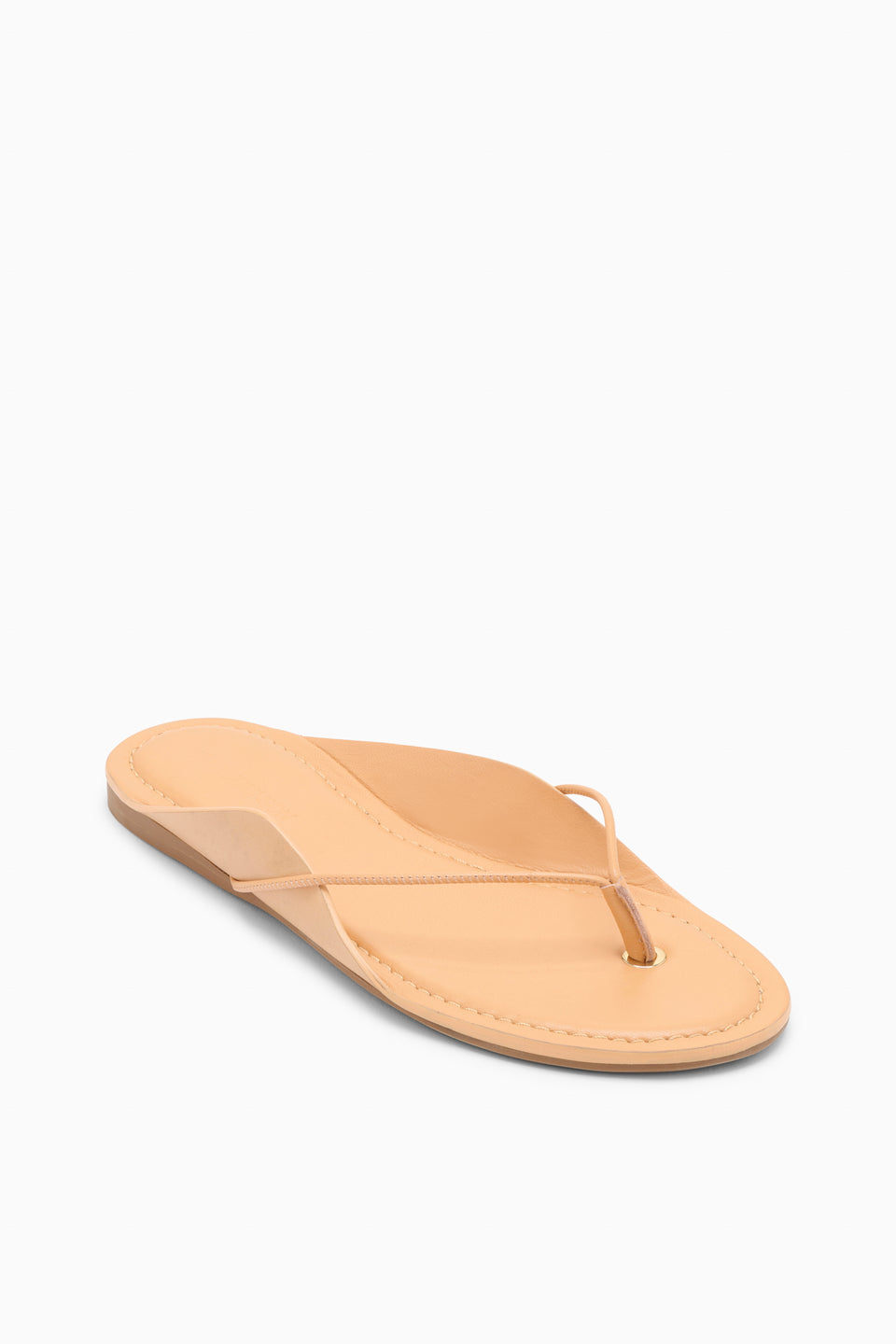 Miele Vachetta Leather Designer Flip Flop with Gold Hardware - Three-Quarter View | Ulla Johnson