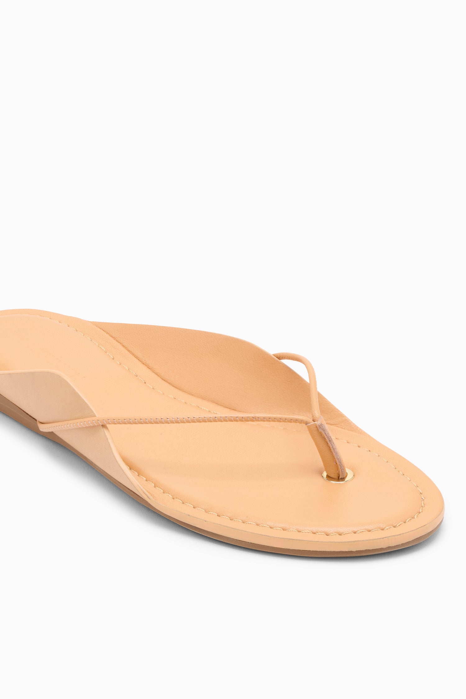 Ulla Johnson Miele Leather Aves Flip Flop Toe Strap & Gold Hardware Close-Up Detail | Ulla Johnson
