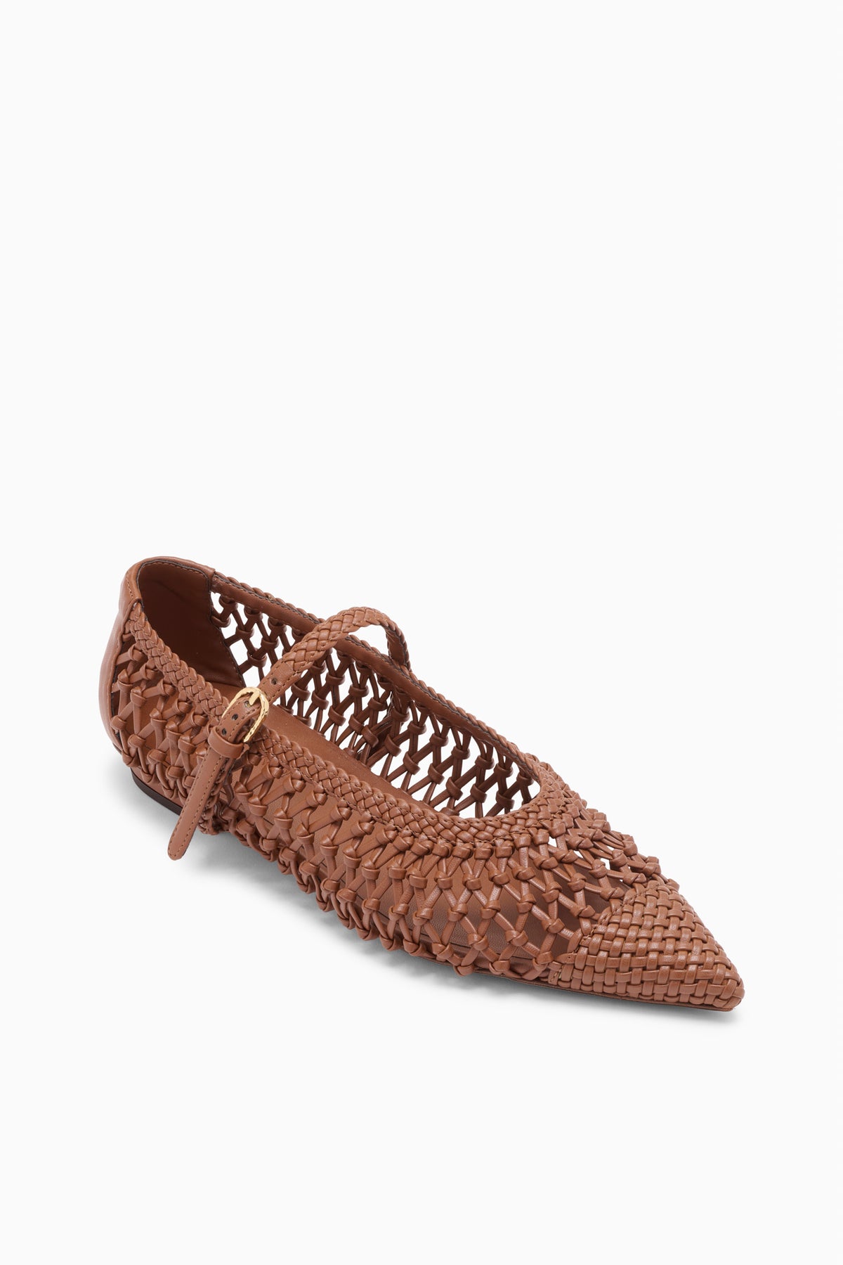 Chestnut Woven Vegan Leather Ballet Flat, Three-Quarter View - Luxury Knotted Flats | Ulla Johnson