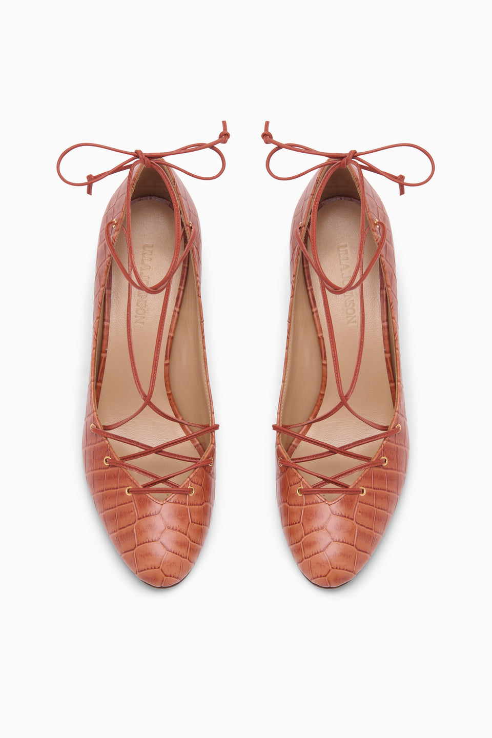 Redwood Croc-Embossed Leather Lola Ballerina Pumps - Top View Pair | Ulla Johnson