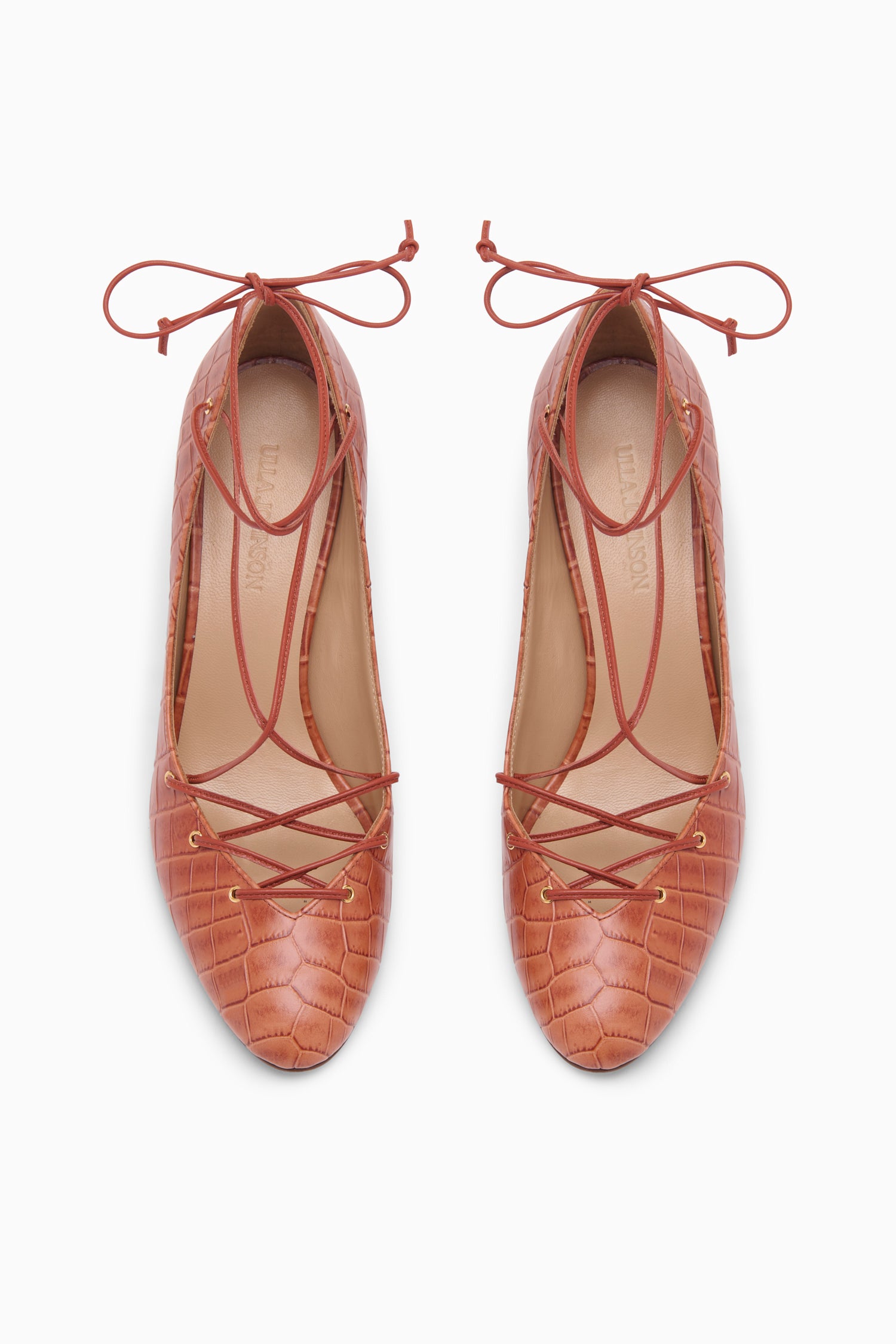 Ulla Johnson ⁣⁢Escarpins Lola Ballerina en cuir Redwood Croco - Paire vue de dessus | Ulla Johnson⁤⁣
