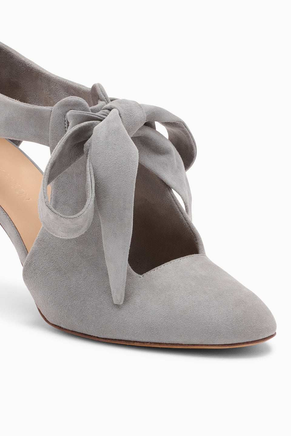 Stone Suede Ingrid Soft Bow Pump - Suede Bow Knot Close-Up, Designer Pump Detail | Ulla Johnson