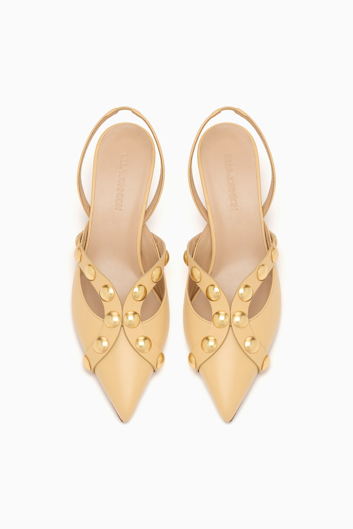⁣⁢Escarpins slingback cloutés Vendome Miele Leather - Vue de dessus de la paire, bout pointu de designer | Ulla Johnson⁤⁣