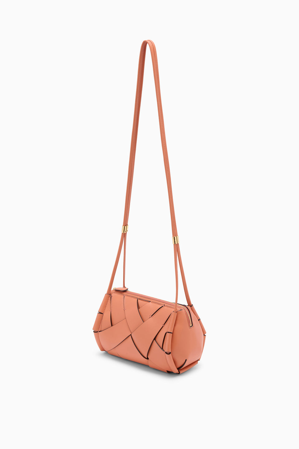 Rose Woven Leather Charlotte Camera Bag - Side Angle with Gold Hardware | Ulla Johnson