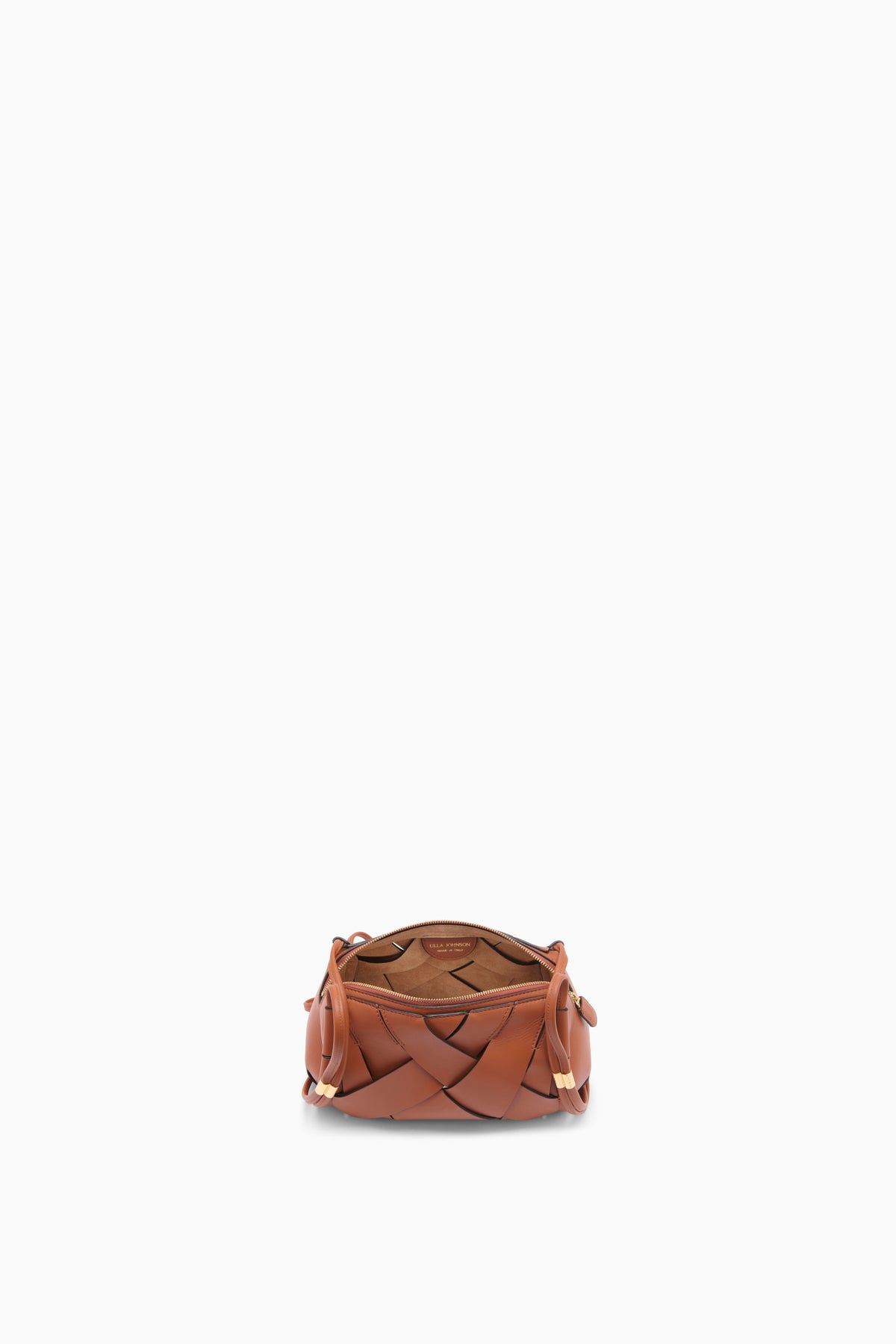 Brown Woven Leather Charlotte Camera Bag - Interior View | Ulla Johnson