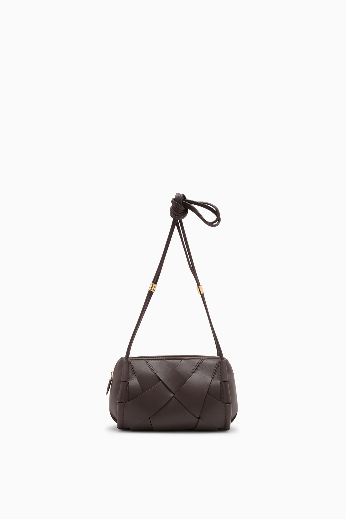 Wenge Brown Woven Leather Charlotte Camera Bag - Front View | Ulla Johnson