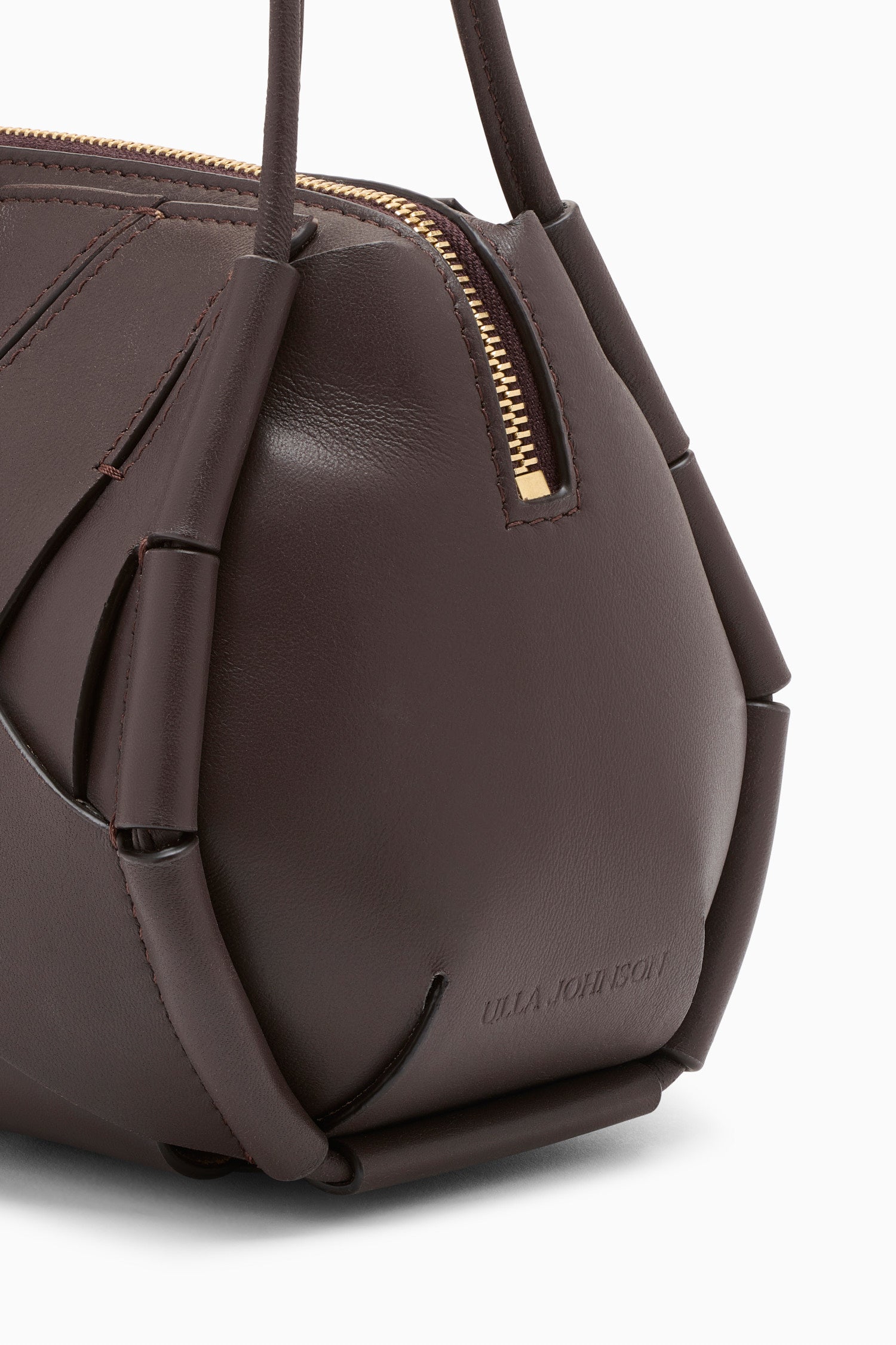 Ulla Johnson Wenge Brown Leather Charlotte Camera Bag - Gold Zipper & Brand Stamp Detail | Ulla Johnson