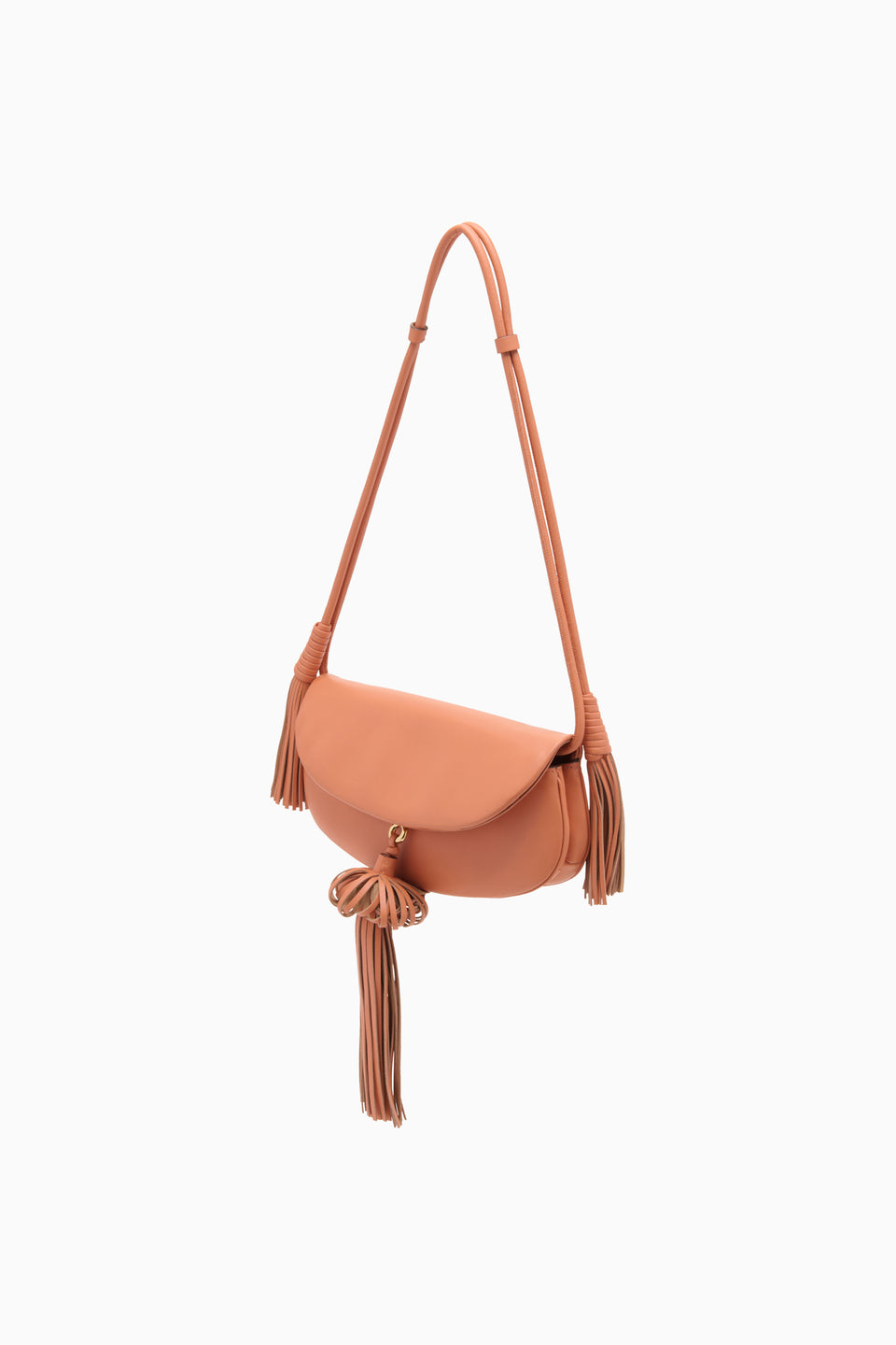 Rose Leather Paloma Tassel Flap Bag - Three-Quarter Angle View | Ulla Johnson