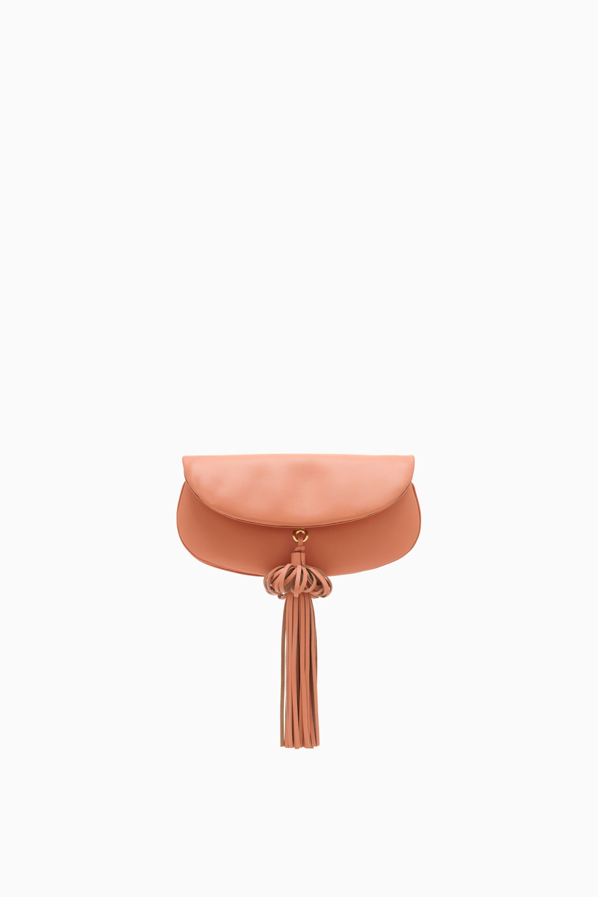 Rose Leather Paloma Tassel Flap Bag as Clutch - Front View, Strapless | Ulla Johnson