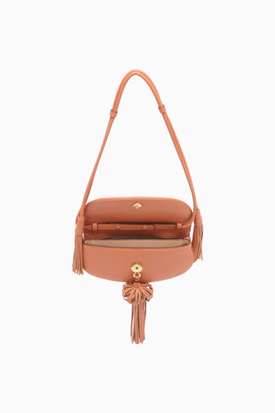 Rose Leather Paloma Tassel Flap Bag - Open Interior & Gold Hardware Detail | Ulla Johnson