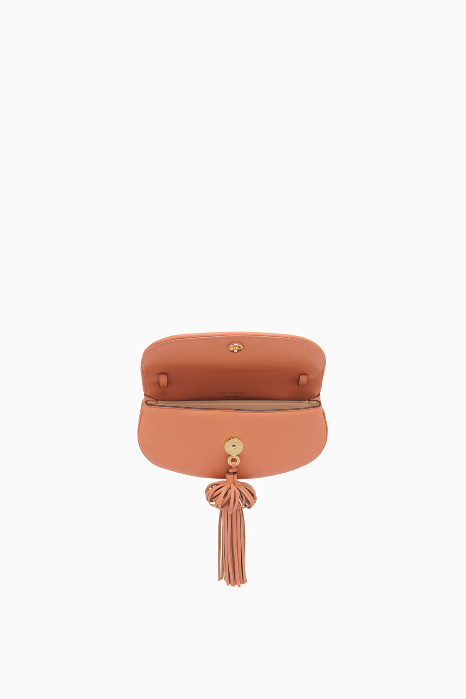 Rose Leather Paloma Tassel Flap Bag - Open Flap Interior View, Gold Turn-Lock | Ulla Johnson