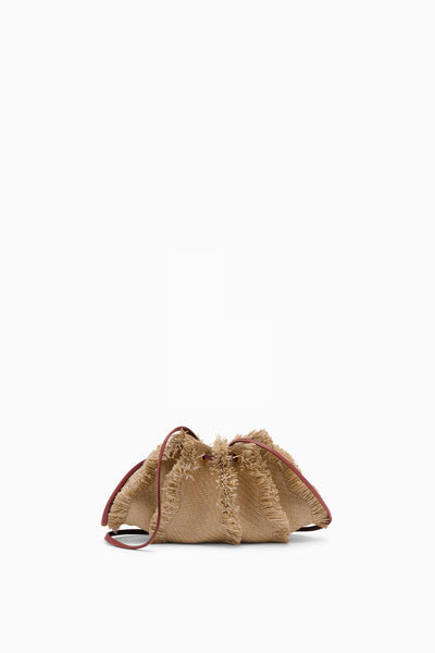 Natural Raffia Adria Small Crossbody Bag - Back View with Burgundy Leather Strap | Ulla Johnson