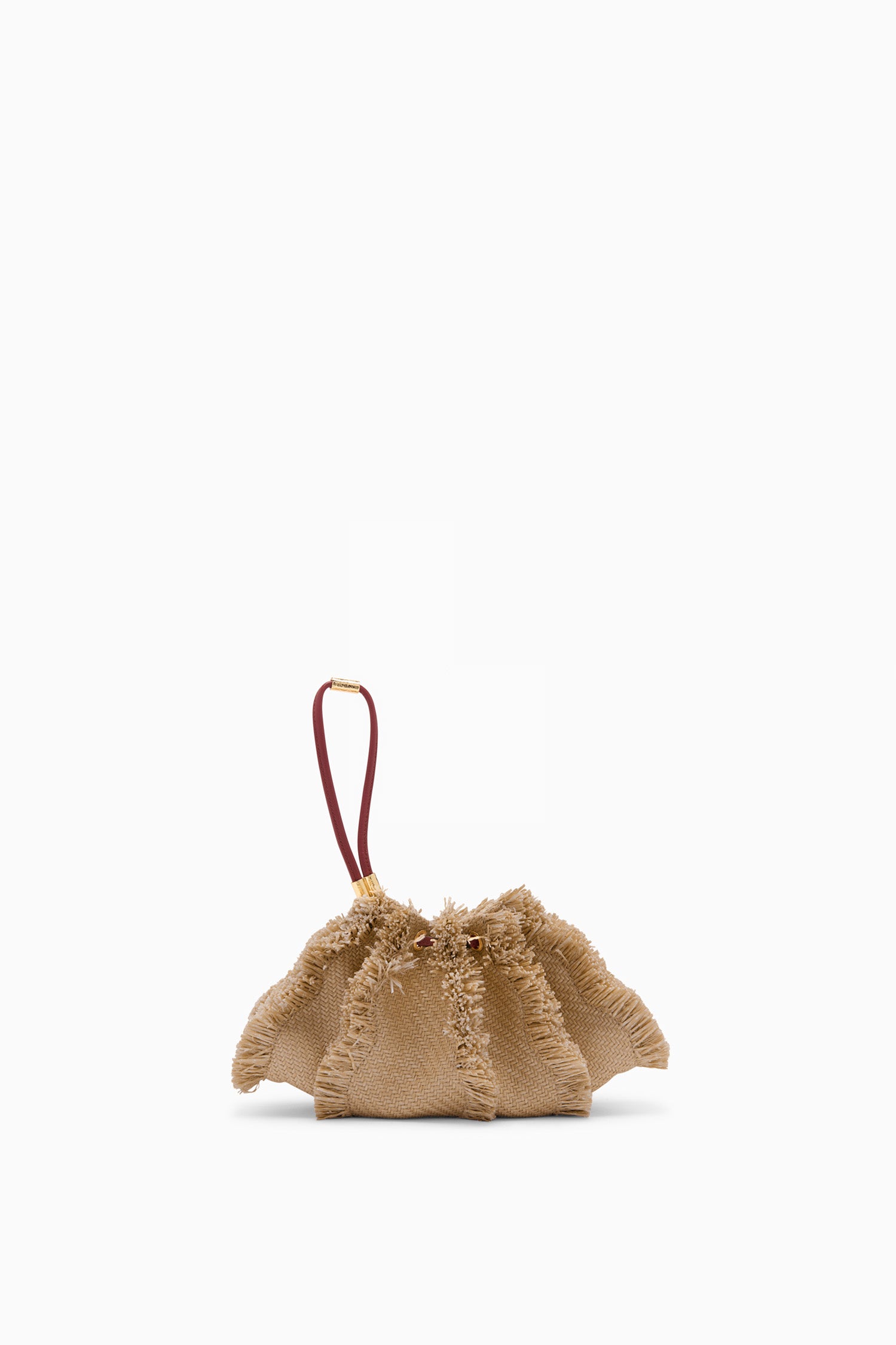 Ulla Johnson Natural Raffia Adria Small Designer Bag - Wristlet View with Gold Hardware Detail | Ulla Johnson