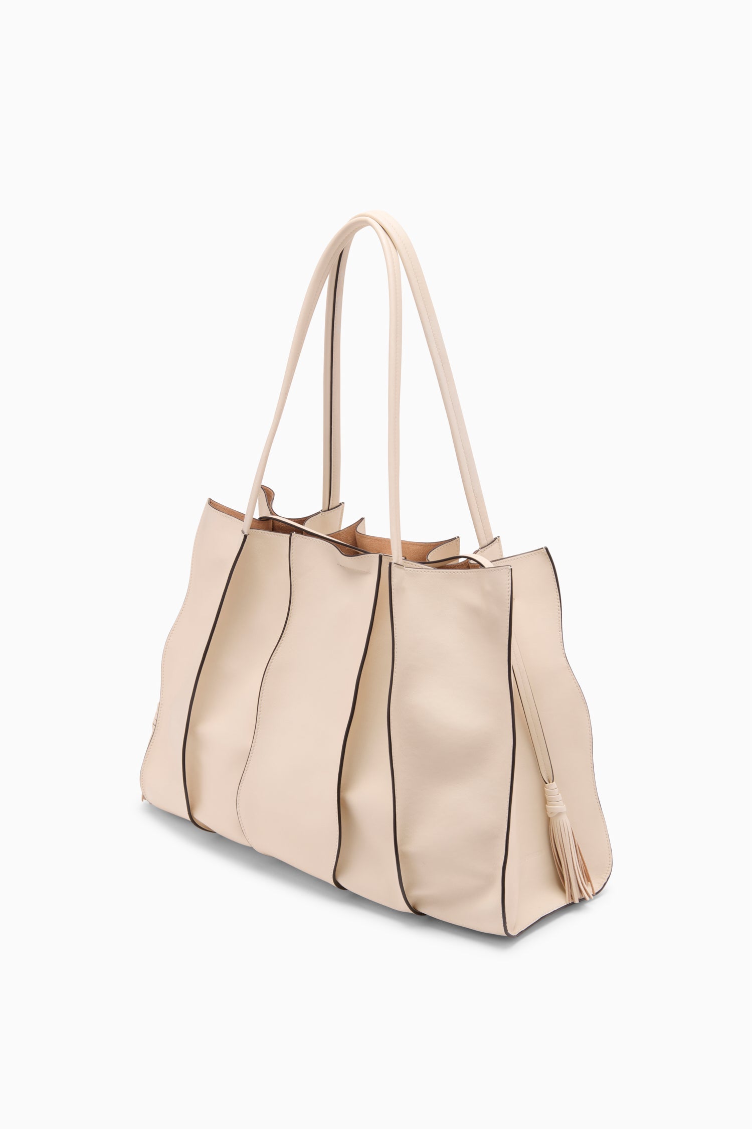 Ulla Johnson Cowrie Leather Adria Large Tote - Three-Quarter View, Painted Edge Detail | Ulla Johnson