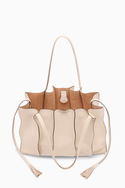 Cowrie Leather Adria Large Tote - Open Interior View with Tan Unlined Body | Ulla Johnson