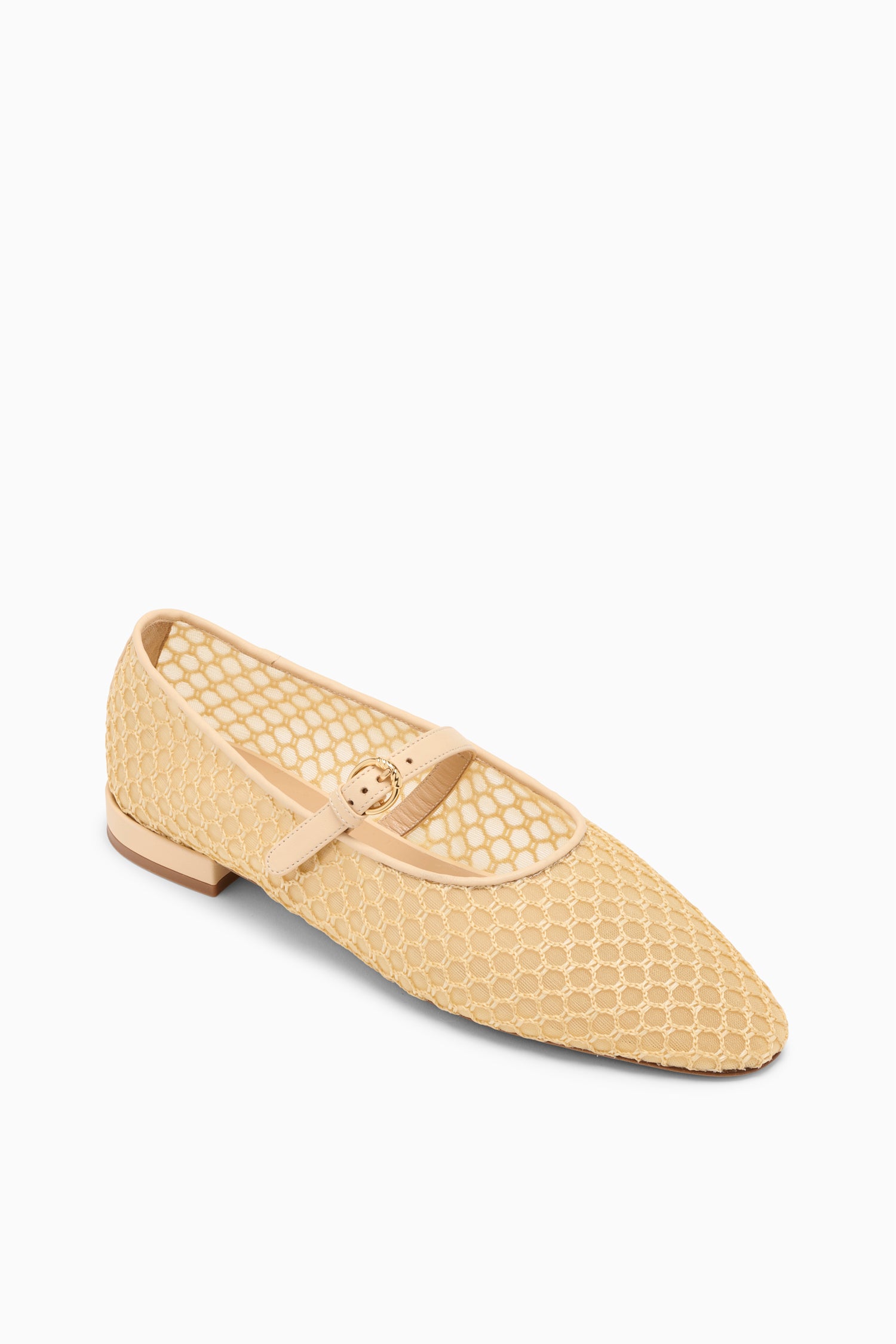 Ulla Johnson Sand Raffia Net Isobel Ballet Flat - Three-Quarter View | Ulla Johnson
