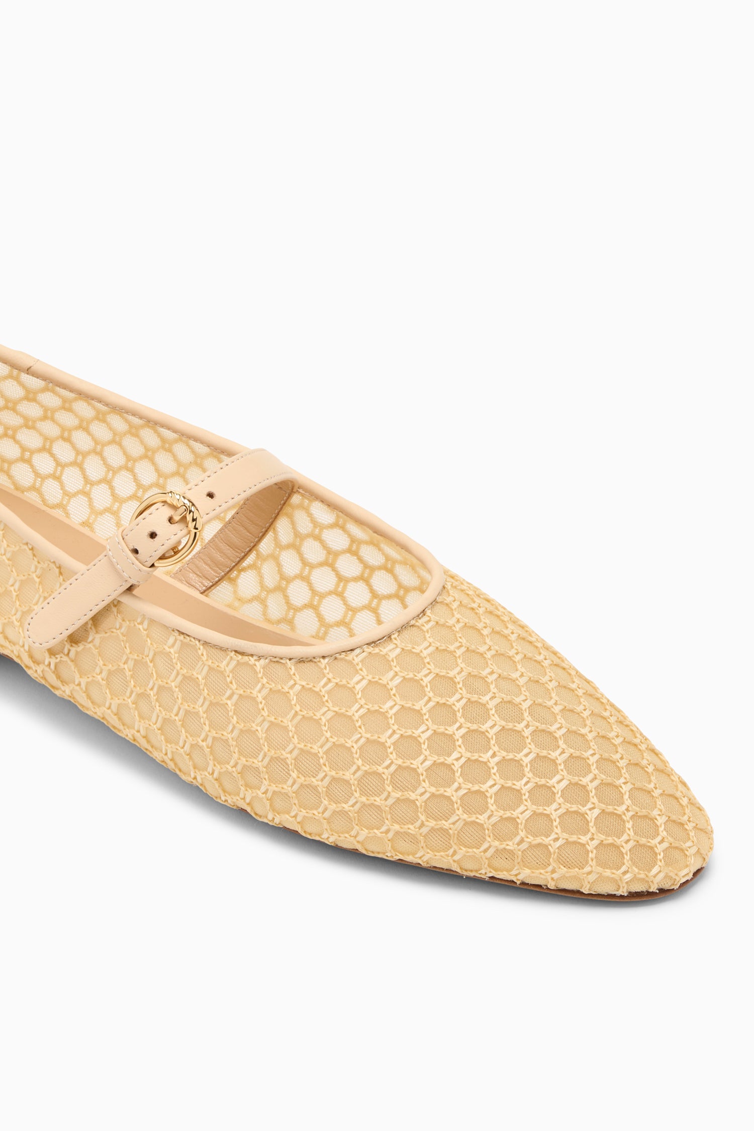 Ulla Johnson Sand Mesh Isobel Ballet Flat - Gold Buckle Strap Close-Up Detail | Ulla Johnson