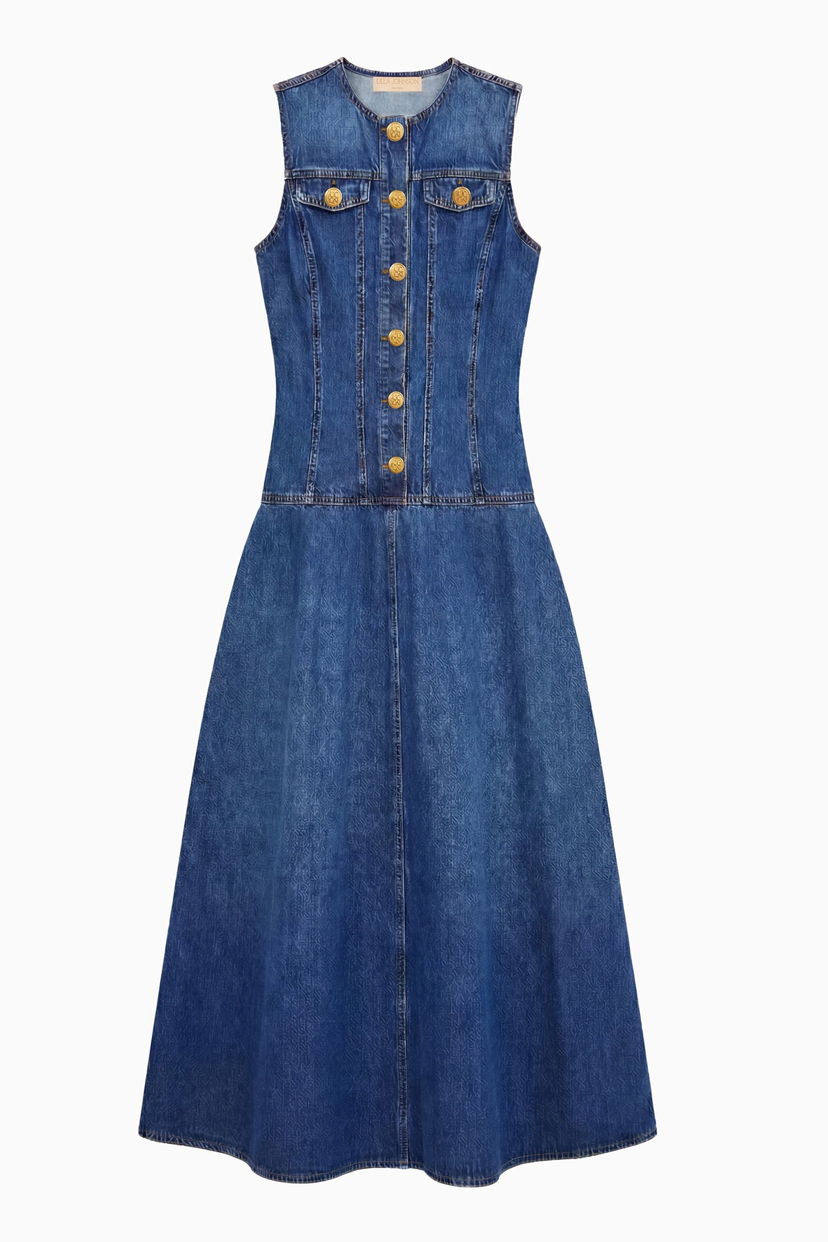 Nile Blue Cotton Denim Fit and Flare Midi Dress - Flat Lay | Ulla Johnson